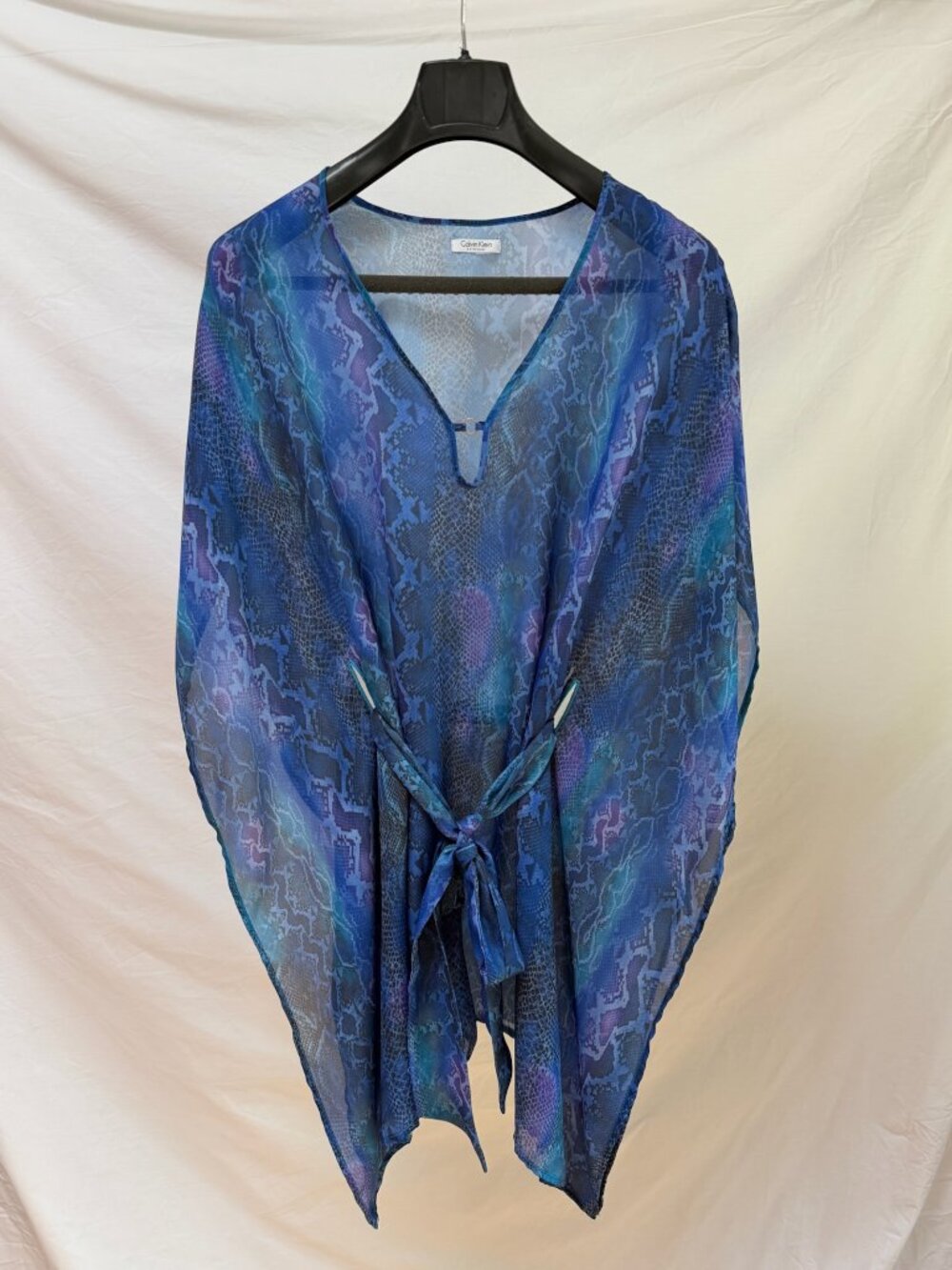 CALVIN KLEIN Beach Swim Cover-up in Blue Purple Sheer Snakeskin Print One-Size